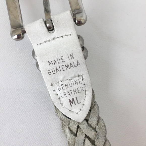 Women’s White Braided Woven Leather Belt Silver Tone Buckle Ladies M/L Cowgirl main image 9